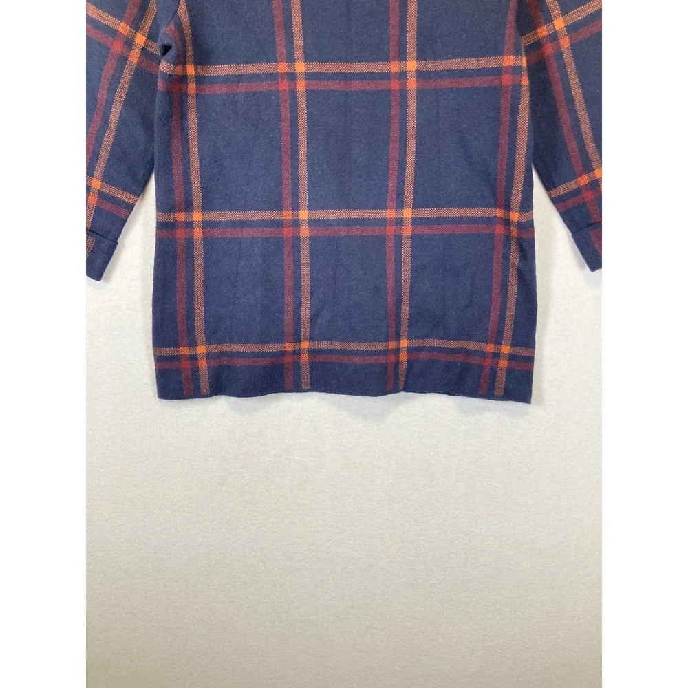 Dark Academia Max Studio Women‎ S Navy Blue Orange Plaid Mock Neck Sweater